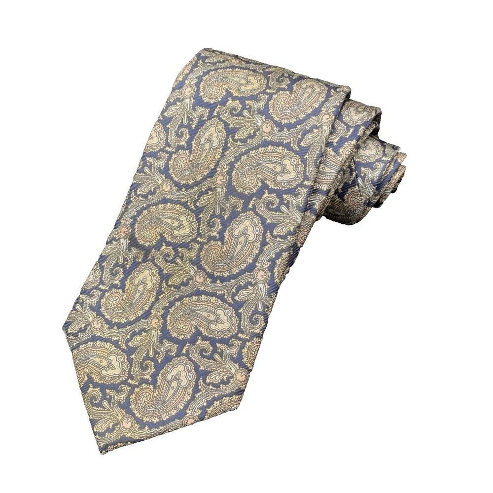 Vtg 80s 90s Kuppenheimer Italian Silk Neck Tie Slip Stitch Blue Paisley Corpcore